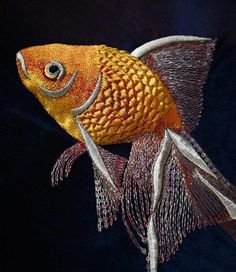 an orange fish with silver accents on it's body