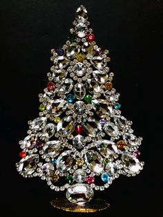 Czech vintage Xmas Christmas stand rhinestone bohemian glass estate jewelly  22cm tall Xmas Tree Stands, Christmas Brooch, Vintage Xmas, White Christmas Trees, Christmas Tree Shop, Ceramic Christmas Trees, Dragon Fly, Colorful Trees, Ceramic Christmas