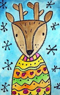 a drawing of a deer wearing an easter egg