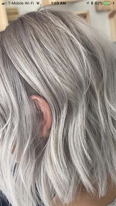 Silver Toned Blonde Hair Grey, Short Gray Blonde Hair, Silver Blonde Short Hair, Blonde To Gray Hair, Grey Babylights, Grey Hair Green Eyes, Platinum Gray Hair Silver, Neutral Blondes, Greyish Blonde Hair