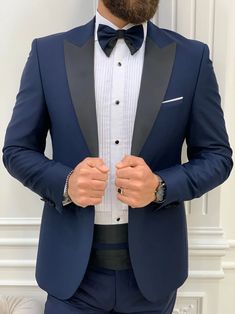 Valencia Navy Blue Slim Fit Tuxedo freeshipping - BOJONI – VICLAN Slim Fit Groom Suit, Tuxedo Colors, Navy Blue Tuxedos, Slim Fit Suit Men, Pants Gift, Blue Tuxedos, Slim Fit Tuxedo, Slim Suit, Designer Suits For Men