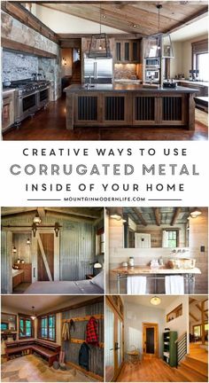 a collage of photos with the words creative ways to use corrugated metal in interior design