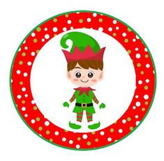 a red and green christmas ornament with an elf on it