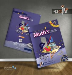 two books on math are shown in front of a wall