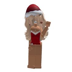 a woman in a santa hat sitting on top of a cardboard box holding a cell phone