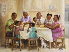 size: 12x9in Giclee Print: Family Dinner by Dianne Dengel : Hair Canvas, African American Artwork, African American Family, Family Canvas, Black Art Painting, Black Love Art, Black Art Pictures, Family Art, African American Art