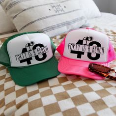 Forty is a Beach Trucker Hat - 40th Birthday Hat, 40th Beach Party, Birthday Girl Hat (2438-TH) Birthday Girl Hat, Beach Party Birthday, Turning Forty, Welcome Bags, Mount Pleasant, Birthday Hat, Girl With Hat, Party Birthday, 40th Birthday