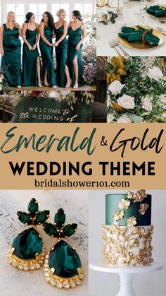 emerald green and gold wedding theme with text overlay that reads,'emerald & gold wedding theme '