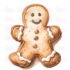 a ginger cookie with icing on it's face and arms, has a smile on its face