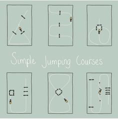 four different images with the words simple jumping courses written in white ink on a light green background