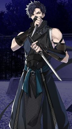 an anime character holding two swords in his hands