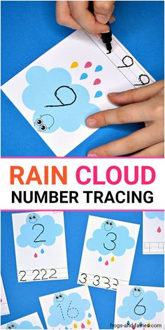 the printable rain cloud number matching game for kids