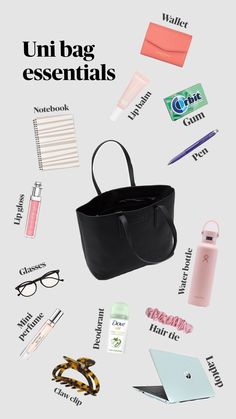 uni bag essentials! #university #college #study Uni Bag Essentials, College Bag Essentials, Uni Essentials, University Essentials, Dove Deodorant, Back To Uni, University Bag, Uni Bag, Study Essentials