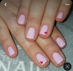 Gel Nails February 2024, Pink Nails With Heart Design Short, Short Natural Nail Designs Valentines, Cute Short Nails Gel Valentines Day, Opi Valentines Day Nails, French Manicure Heart Designs, Valentines Day Nails Gel Short Pink, Gel Polish Valentine Nails, Short Valentines Day Nails Square