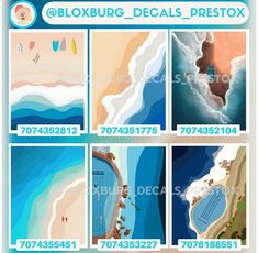 an image of the beach and ocean with different types of watercolors on it