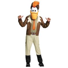 a man in a costume that looks like donald duck