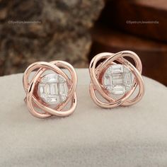 "Set the trend with this stylish 18k Rose Gold Earrings studded with Diamond sparkling. Give your looks a little treat by wearing this exclusive ornament. ✧✧Welcome To Our Shop Spectrum Jewels India✧✧ \"\"Diamond 18k Rose Gold Stud Knot Earrings Jewelry For Engagement Anniversary, Natural Brilliant Cut Diamond Valentine Earrings For Wife\"\" ★PRODUCT SPECIFICATION★ * ITEM CODE - SEE-1826A * EARRING LENGTH - 12 Millimetres Approx * EARRING WIDTH - 12 Millimetres Approx * METAL - 18k Rose Gold * 1 Luxury Rose Gold Cluster Earrings For Anniversary, Rose Gold Cluster Earrings For Anniversary, 14k Rose Gold Diamond Earrings For Anniversary, 14k Rose Gold Earrings For Anniversary, Anniversary Earrings, Diamond Knot, Pave Diamond Earrings, Rose Gold Earrings Studs, Valentines Earrings