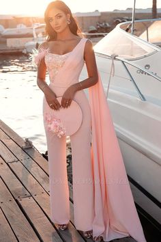 Jumpsuit Prom Dress, Jumpsuit Prom, Gown With Cape, Pink Evening Dress, Jumpsuit Chic, Jumpsuit Elegant, Elegante Casual, Dress Order, Pants Suit