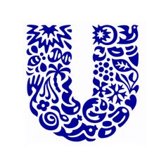 the letter u is made up of blue and white designs