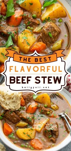 the best flavored beef stew is served in a white bowl