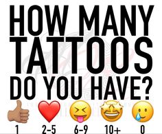 a poster with the words how many tattoos do you have? and emoticions