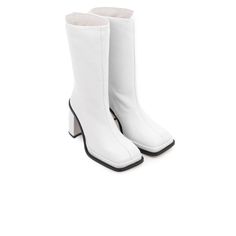 Detail(s): Square Toe 3.75'' Heel Pull On Boots 12'' Mid Calf Circumference Material(s): Leather Upper Leather Lining Handmade in Spain Color(s): White Pull On Boots, Mid Calf, White Leather, Rubber Rain Boots, Espadrilles, Ankle Boot, Leather Upper, Spain, Cute Outfits