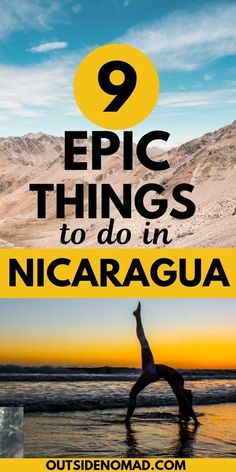 a person doing yoga on the beach with text overlay reading 9 epic things to do in nicaragua