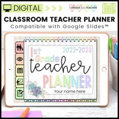 a tablet with the words classroom teacher planner on it