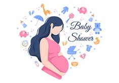 a pregnant woman is holding her stomach with the words baby shower in front of it