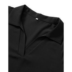 Black Solid V Neck Long Sleeve Shirt Black Collared Top For Fall, Black Shirt With Lapel Collar For Fall, Solid Color Tops With Lapel Collar For Office Wear, Black Blouse With Lapel Collar For Fall, Casual Black Shirt For Office Wear, Black Lapel Collar Blouse For Fall, Black Short Sleeve Shirt For Office, Chic Black Shirt With Collared Neckline, Chic Black Shirt With Lapel Collar