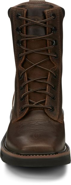 Long work days are a little easier to handle in the 8" tall Pulley Men's lace-up work boot. Its classic roper design features a rugged brown leather exterior that not only has a vintage feel, its built to last. The square toe provides a relaxed fit and the J-Flex Comfort System® adds cushion and support for a layer of comfort no matter how tough the job. Details Material: Cowhide Toe Shape: Square Heel: Walking/Block Outsole: Non-Leather Brown Lace-up Boots With Goodyear Welt For Outdoor Work, Durable Leather Lace-up Combat Boots, Brown Waterproof Boots With Reinforced Stitching And Round Toe, Classic Lace-up Work Boots With Reinforced Toe, Brown Waterproof Boots With Reinforced Stitching, Rugged Brown Steel Toe Boots, Brown Steel Toe Moc Toe Combat Boots, Brown Boots With Reinforced Plain Toe, Brown Boots With Reinforced Stitching For Outdoor Work