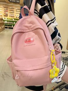 Bird in Bag - Solid Color Backpack School Bag with Pendant, Adjustable Shoulder Daypack for Women, Waterproof Lightweight College Student Outdoor Bookbag Cute Pink Backpack For Outdoor Activities, Kawaii Portable Backpack For Travel, Portable Kawaii Backpack For Travel, Pink Backpack With Pockets For Outdoor, Kawaii Nylon Backpack For Everyday Use, Cute Standard Backpack For Outdoor, Pink Backpack For Outdoor Use, Pink Outdoor Backpack, Portable Pink Backpack For Outdoor Use