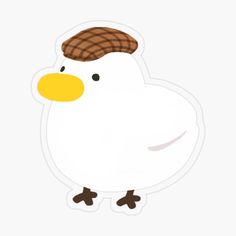 a white duck with a brown hat on its head sticker is standing in front of a