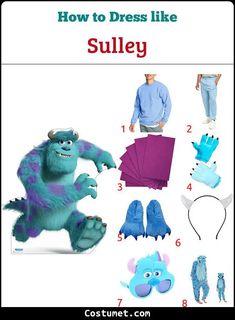 an image of how to dress like sulley from the movie monsters and their costumes