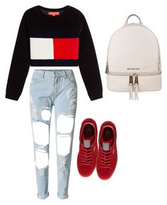 "Untitled #10" by angelika-rogers on Polyvore featuring WithChic, Puma and MICHAEL Michael Kors Cropped White Shirt, Logo Shoes, Destroyed Jeans, Shirt White, White Shirt, Michael Kors