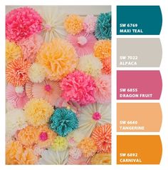 the color scheme is peach, yellow, and blue with different flowers on it's sides