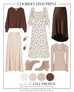 four different types of clothing and accessories for the fall / winter wardrobes, including brown sweater