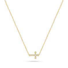 A new way to wear a timeless symbol, our Diamond Sideways Cross Necklace is masterfully crafted from 14K Gold. A perfect mix of simplicity and shine and set with shimmering diamonds, it adds just the right amount of sparkle, making it a versatile piece you'll never want to take off. Whether you wear it solo for a minimalist vibe or layer it with your favorite chains, this necklace brings a touch of elegance and meaning to your everyday style.

Cross Size: 13mm (H) x 9mm (W)
Chain Size: 1.1 mm (W Sideways Cross Necklace, Diamond Cross Necklace, Cross Necklace Sideways, Minimalist Vibe, Timeless Symbol, Diamond Cross, Necklace Sizes, Everyday Style, Gold Diamond