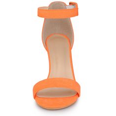 This pair of go-anywhere sandals have a chunky high heel for a comfortable fit. A wrap-around strap at the ankle ensures your heels stay firm in place if you feel like kicking them up. Perfect match them with your favorite dresses for a charming look. It is suitable for office, interviews, parties, casual, Christmas day, dating, and evenings. It is a good choice for the upcoming season. Orange Heels With Heel Strap And Ankle Strap, Adjustable Ankle Strap Orange Sandals, Adjustable Ankle Strap Sandals In Orange, Orange Sandals With Padded Heel And Ankle Strap, Orange Ankle Strap Sandals With Padded Heel, Orange Ankle Strap Sandals With 4-inch Heel, Orange Sandals With 4-inch Heel And Round Toe, Fluorescent Orange, Back To College