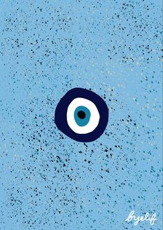 an eyeball on a blue background with speckles