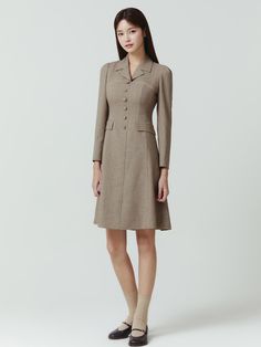 Color : BEIGE_4(44),BEIGE_5(55),BEIGE_6(66),GREY_4(44),GREY_5(55),GREY_6(66)Country of Origin : China Elegant Long Sleeve Taupe Dress, Fitted Beige Tweed Dress For Office, Classic Tailored Winter Dress, Tailored Beige Dress For Work, Fitted Beige Tweed Dress With Long Sleeves, Fitted Taupe Dress, Fitted Taupe Midi Length Dress, Tailored Long Sleeve Beige Dress, Classic Fitted Beige Tweed Dress