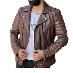 Men's Brown Biker Leather Motorcycle Custom Leather Jacket on Storenvy Leather Long-sleeve Outerwear For Biker Events, Leather Long Sleeve Outerwear For Biker Events, Long Sleeve Leather Outerwear For Biker Events, Rugged Leather Jacket With Zipper For Winter, Rugged Leather Jacket For Biker Events In Winter, Rugged Leather Jacket For Winter Biker Events, Brown Biker Jacket With Zipper For Winter, Rugged Brown Leather Jacket For Winter, Brown Winter Biker Jacket With Zipper Closure