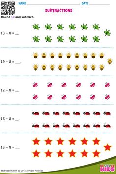 the worksheet for adding subtractions to numbers with pictures on them