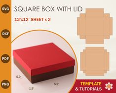 square box with lid 12 x 12 sheet x 2 templates and instructions for making it