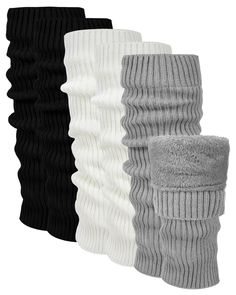 PRICES MAY VARY. Stylish Variety Pack: our package of leg warmers contains 3 pairs, available in 3 different colors, giving you the flexibility of having a different pair for various outfits; Express your style boldly and fashionably while keeping warm during the winter season's cold days and nights Double Layered Comfort and Warmth: embrace the cold season with our leg sleeves for women; Expertly crafted with double layered design, they combine a quality knitted fabric exterior for comfort, sof Gray Leg Warmers For Winter Stocking Stuffer, Soft Snug Knee-high Winter Socks, Soft Snug Knee-high Socks For Winter, Soft Comfortable Winter Leg Warmers, Comfortable Soft Leg Warmers For Winter, Leg Sleeves For Women, Mama Coco, Winter Skating, Women Skates