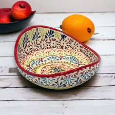 Handmade Talavera Fruit Basket | Puebla Mexican Pottery Centerpiece Talavera Centerpiece, Mexican Pottery Decor, Mexican Baskets, Talavera Art, Talavera Design, Pottery Mexican, Pottery Decor, Colorful Centerpieces, Baskets Storage