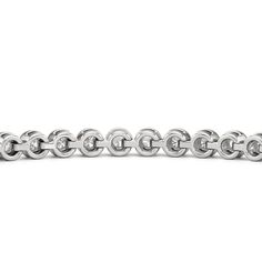 Designed with a clean and pared-down line of diamonds, this modern tennis bracelet will fit a minimalist's jewelry collection. The bracelet features a strand of polished precious metal "nuggets" topped with a round diamond. Compared to the usual prong baskets, the "nuggets" that secure each diamond in this bracelet feature a more solid base and a U-shaped recess where the precious gem can safely sit. White Gold Diamond Tennis Bracelet With Oval Links, Modern Round Cut Tennis Bracelet, Fine Jewelry Diamond Tennis Bracelet With Solid Link, Diamond Tennis Bracelet In Fine Jewelry Style, Modern White Gold Diamond Bracelet With Polished Finish, Fine Jewelry Diamond Tennis Bracelet, Modern White Gold Diamond Bracelet With Oval Links, Modern Diamond White Tennis Bracelet, Modern Diamond Chain Bracelet For Anniversary