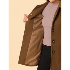 Update your wardrobe of outerwear with this contrast color trench coat. Available in a flattering Lapel collar making it easy to have a youthfully casual look. This classic silhouette is on trend now and will never be out of style. Pair it with a turtleneck sweater and vintage sneakers for a dressed-down look. Wear it with dresses and boots for an elegant look. Dresses And Boots, Trench Coat Brown, Vintage Sneakers, Long Trench, Long Trench Coat, Update Your Wardrobe, Classic Silhouette, Womens Clothing Sizes, Chic Woman