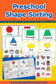 preschool shape sorting worksheet with pictures and words to help students practice shapes in their homeschool