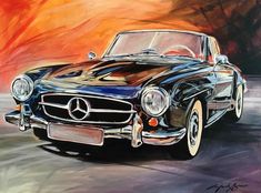 a painting of a black mercedes sports car